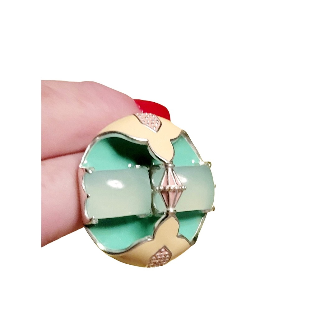 Enamel & silver chalcedony Lotus Flower 3-D statement ring, adjustable band
